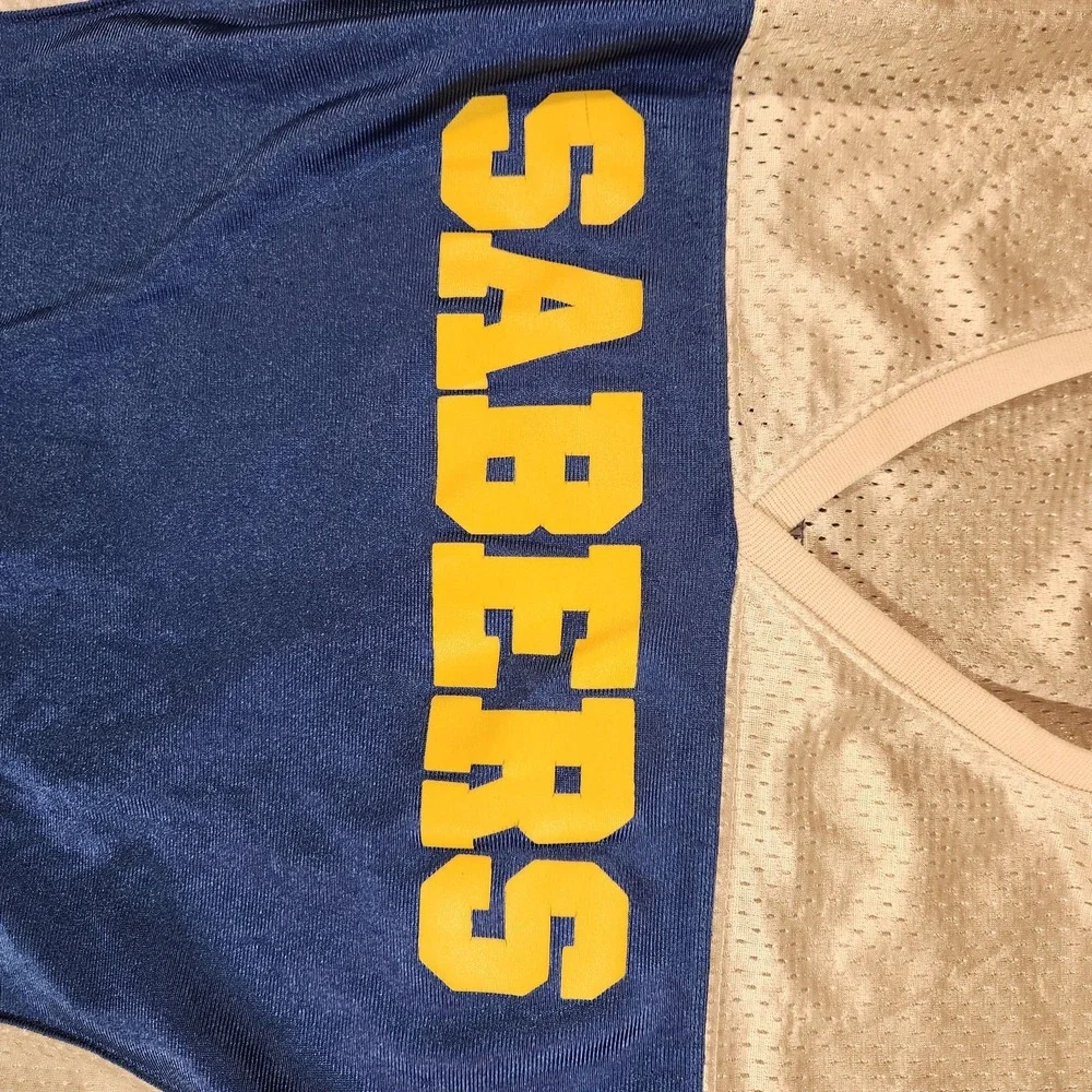 Sabers Football Jersey Adult Blue White Yellow Number 8 Mesh High‎ School - Picture 2 of 7